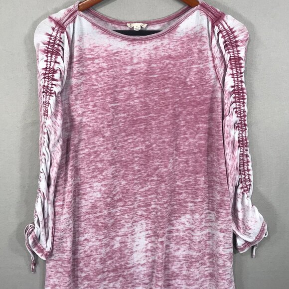 Jane and Delancey Top Womens Medium Pink Vintage Wash Pullover 3/4 Sleeve Ruched - Picture 1 of 11